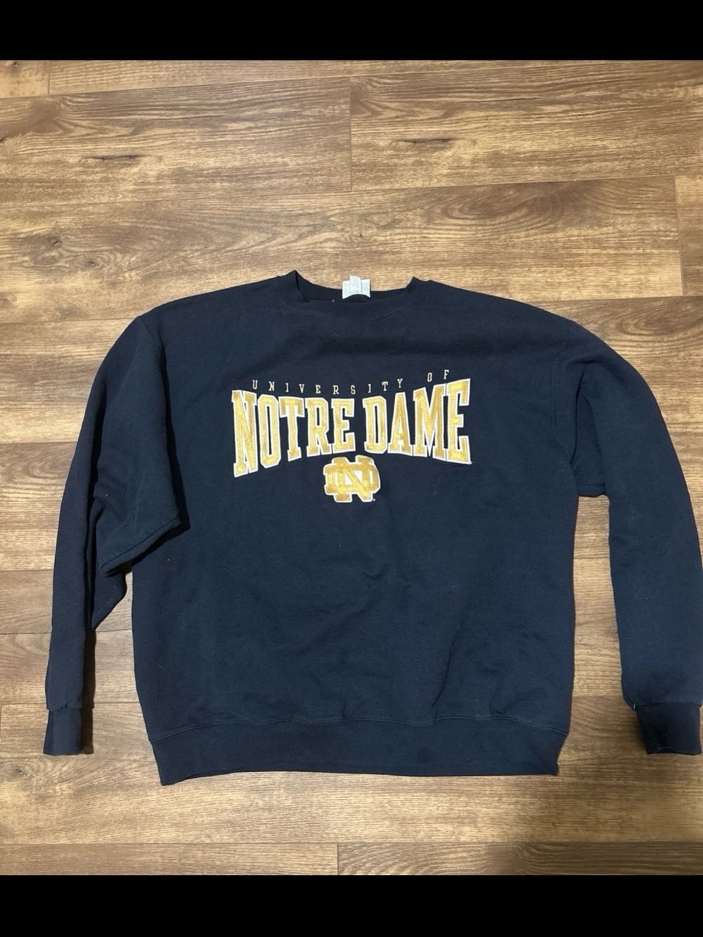 Champion Navy Crewneck Sweatshirt with Gold Notre Dame Lettering